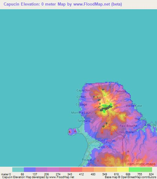 Capucin,Dominica Elevation Map