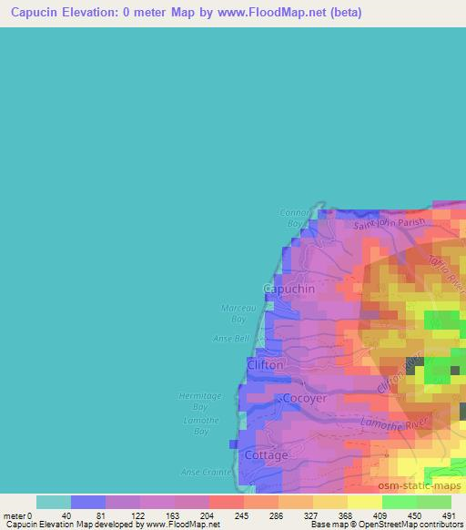 Capucin,Dominica Elevation Map