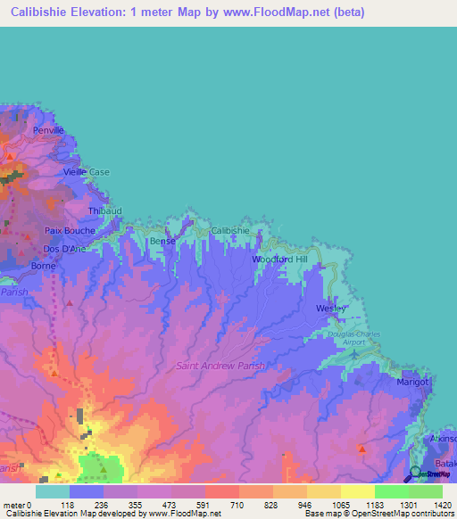 Calibishie,Dominica Elevation Map