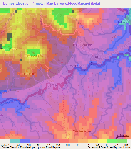 Bornes,Dominica Elevation Map