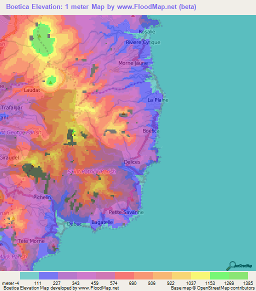 Boetica,Dominica Elevation Map