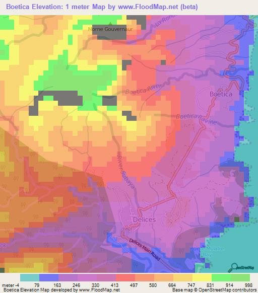 Boetica,Dominica Elevation Map