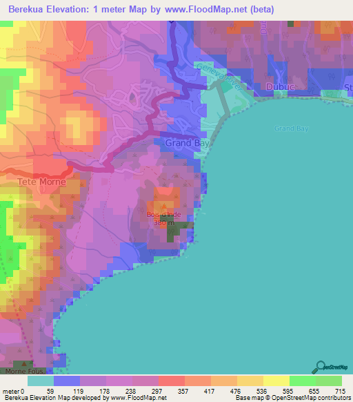 Berekua,Dominica Elevation Map