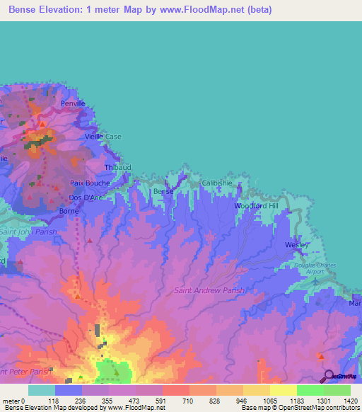 Bense,Dominica Elevation Map