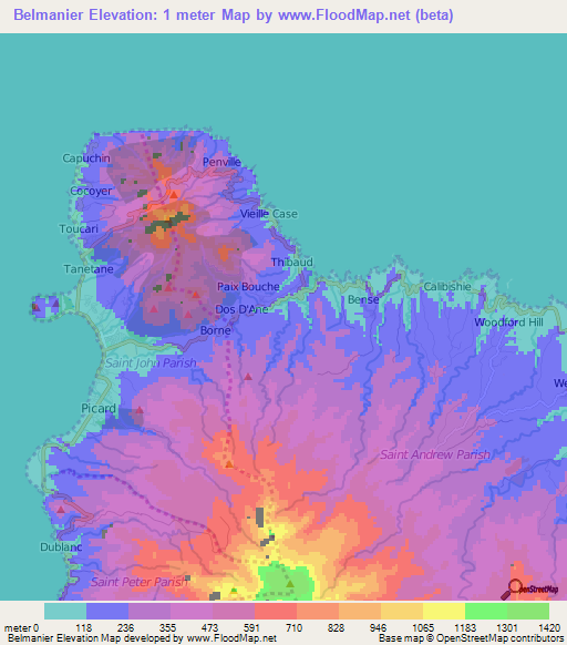 Belmanier,Dominica Elevation Map
