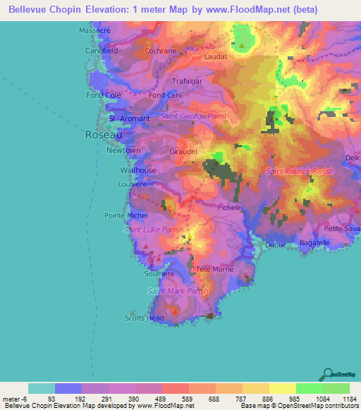 Bellevue Chopin,Dominica Elevation Map