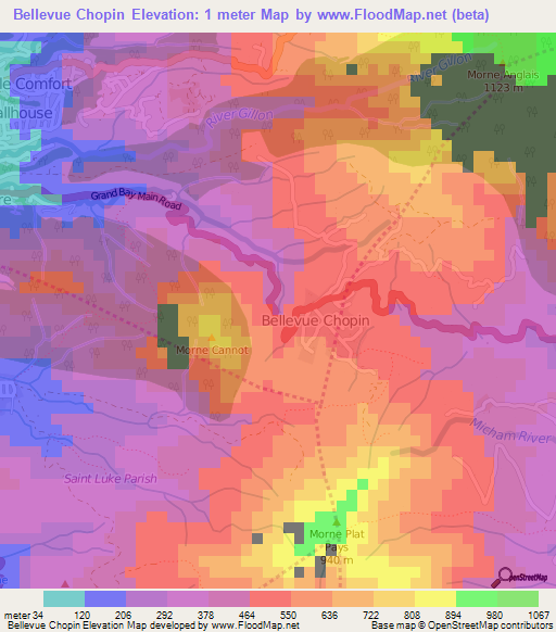 Bellevue Chopin,Dominica Elevation Map