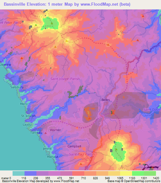 Bassinville,Dominica Elevation Map