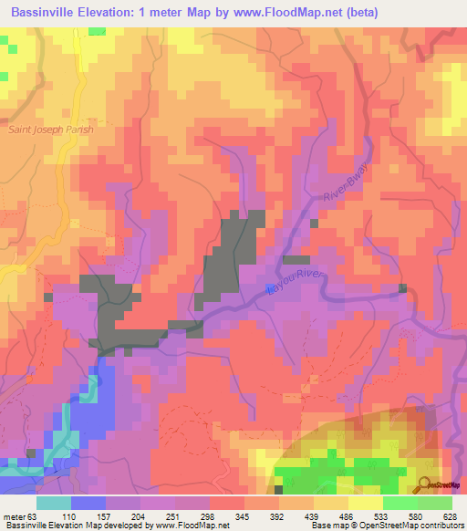 Bassinville,Dominica Elevation Map