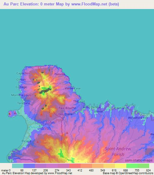 Au Parc,Dominica Elevation Map