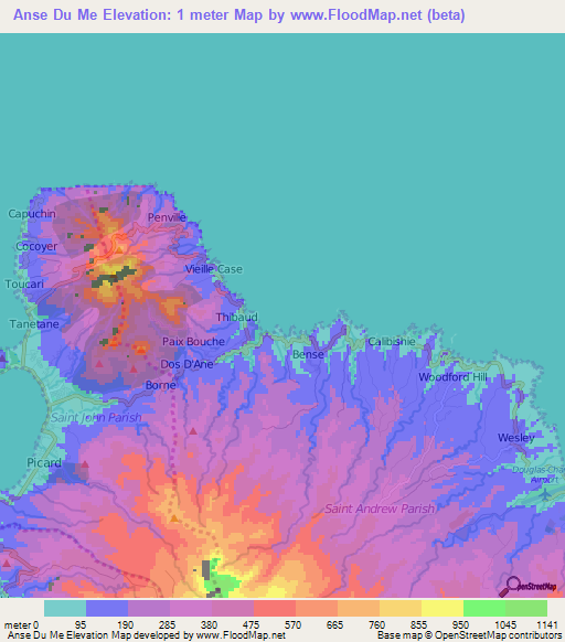 Anse Du Me,Dominica Elevation Map