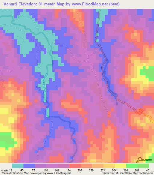 Vanard,Saint Lucia Elevation Map
