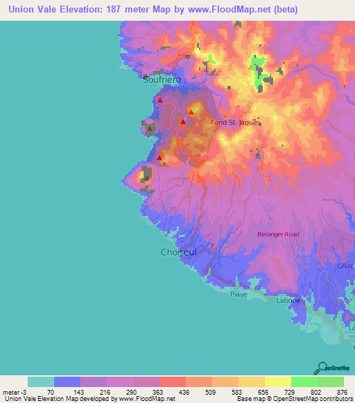 Union Vale,Saint Lucia Elevation Map