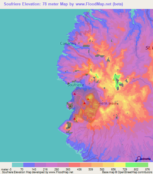 Soufriere,Saint Lucia Elevation Map