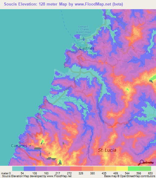 Soucis,Saint Lucia Elevation Map