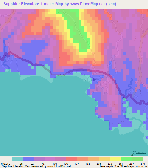 Sapphire,Saint Lucia Elevation Map