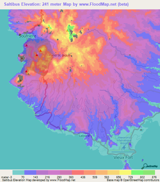 Saltibus,Saint Lucia Elevation Map