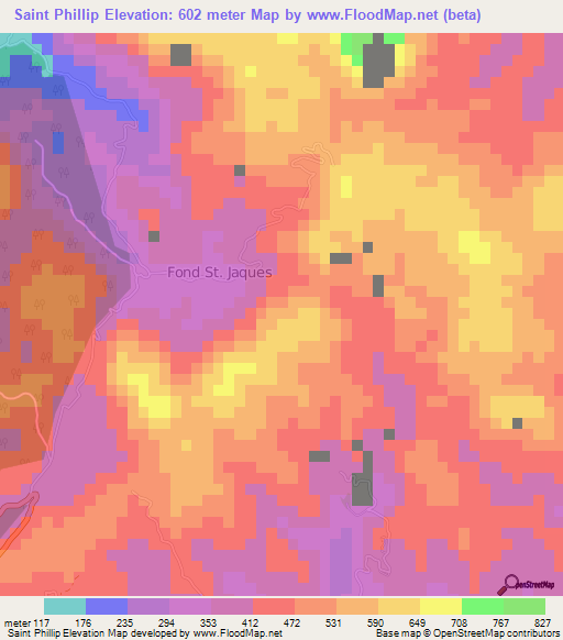 Saint Phillip,Saint Lucia Elevation Map