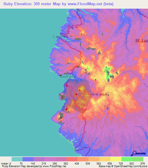 Ruby,Saint Lucia Elevation Map