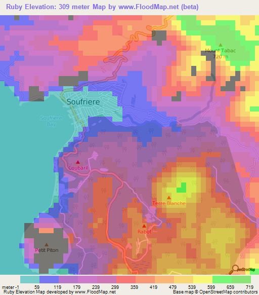 Ruby,Saint Lucia Elevation Map