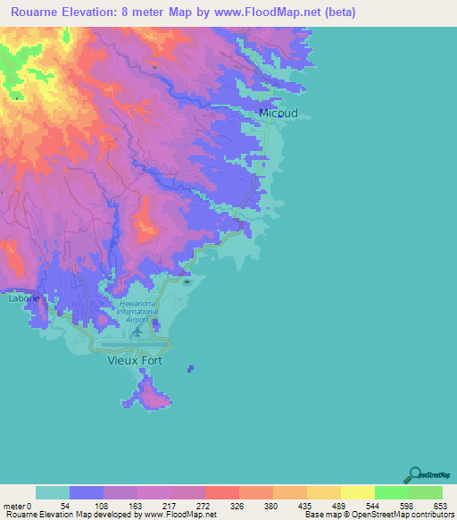 Rouarne,Saint Lucia Elevation Map