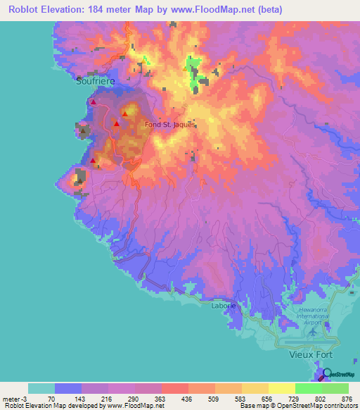 Roblot,Saint Lucia Elevation Map