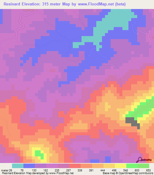 Resinard,Saint Lucia Elevation Map