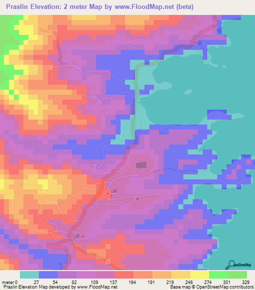 Praslin,Saint Lucia Elevation Map