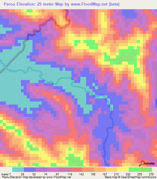 Perou,Saint Lucia Elevation Map