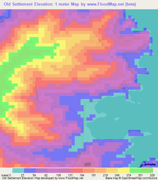 Old Settlement,Saint Lucia Elevation Map