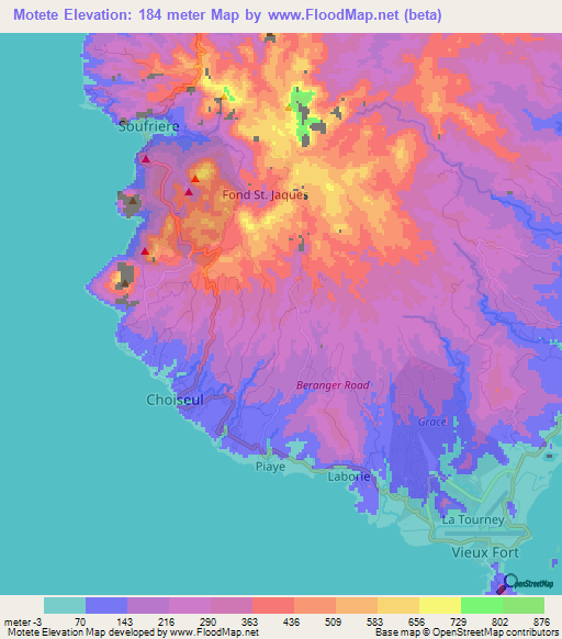 Motete,Saint Lucia Elevation Map