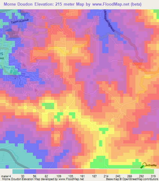 Morne Doudon,Saint Lucia Elevation Map