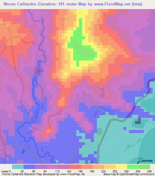 Morne Caillandre,Saint Lucia Elevation Map