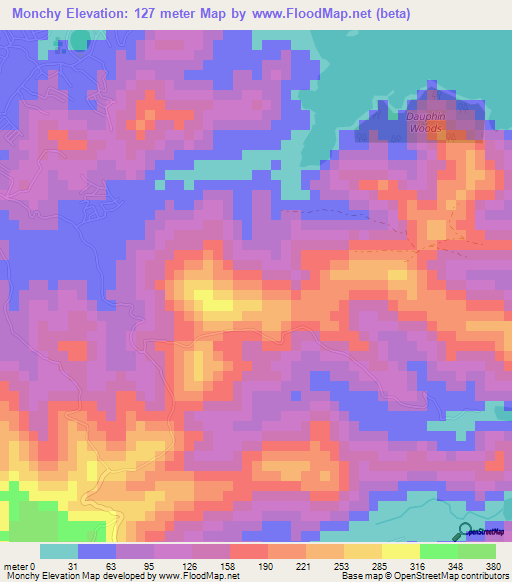 Monchy,Saint Lucia Elevation Map