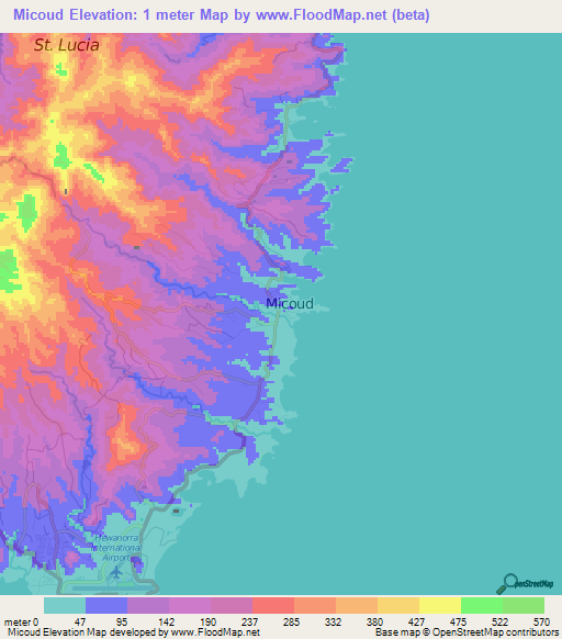 Micoud,Saint Lucia Elevation Map
