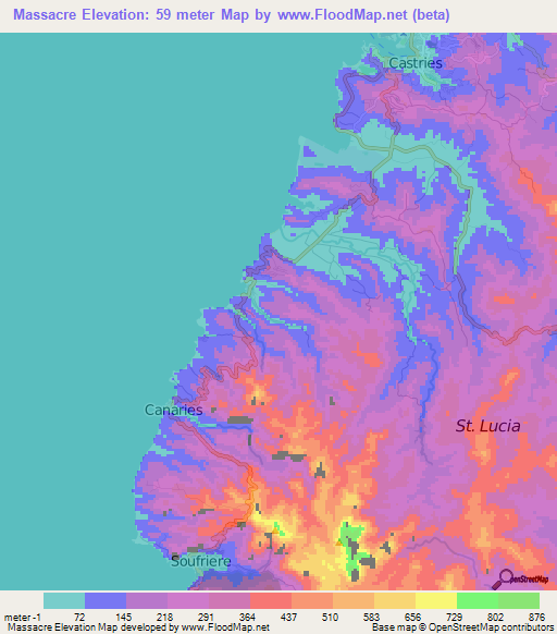 Massacre,Saint Lucia Elevation Map