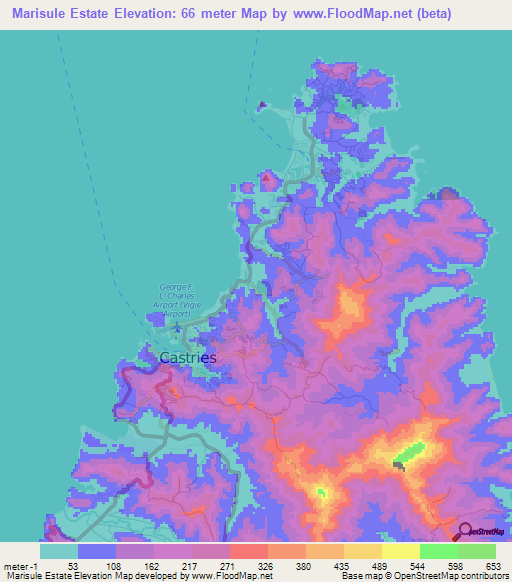 Marisule Estate,Saint Lucia Elevation Map