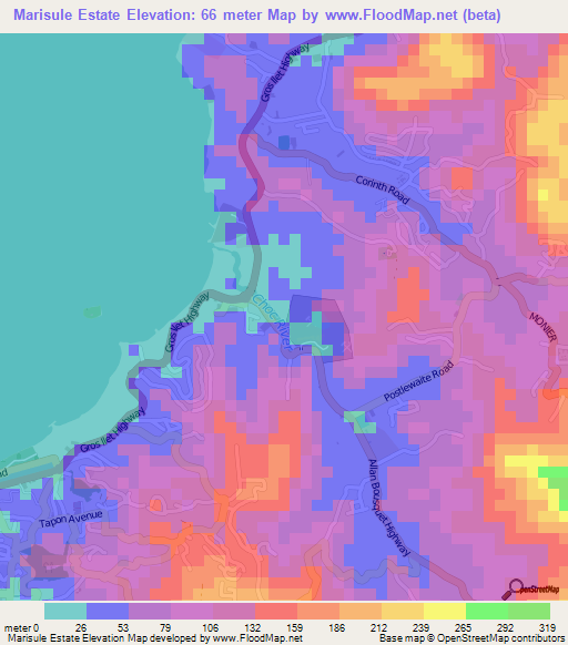 Marisule Estate,Saint Lucia Elevation Map