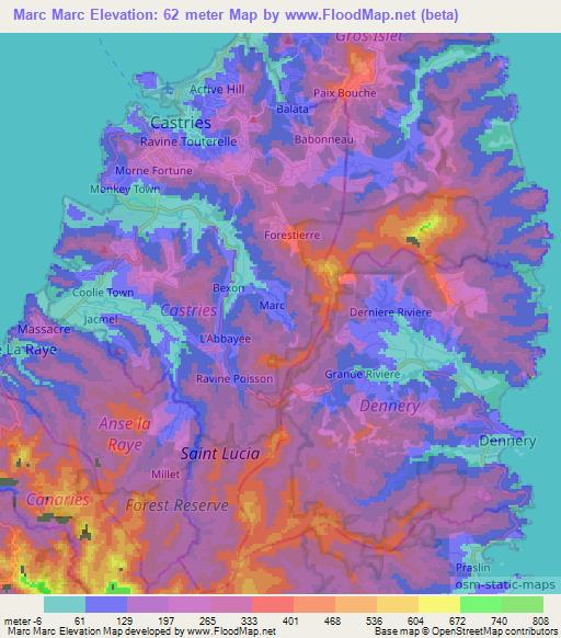 Marc Marc,Saint Lucia Elevation Map
