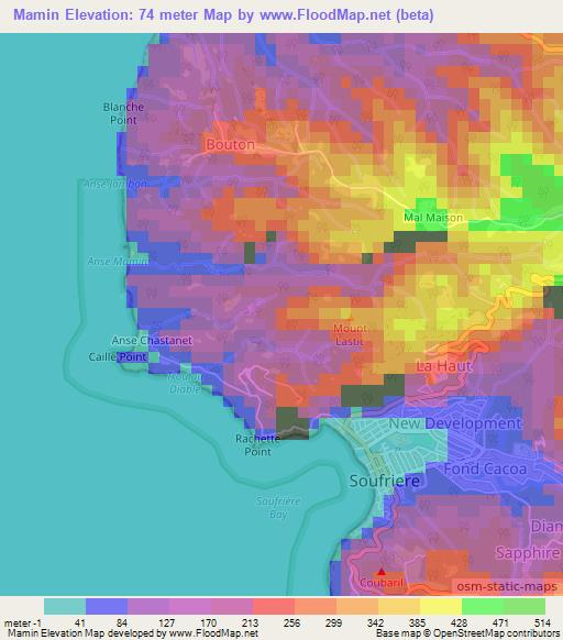 Mamin,Saint Lucia Elevation Map