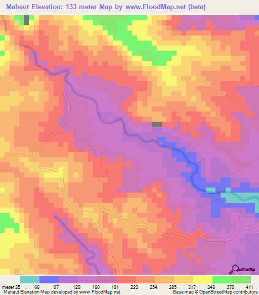 Mahaut,Saint Lucia Elevation Map