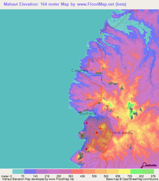 Mahaut,Saint Lucia Elevation Map