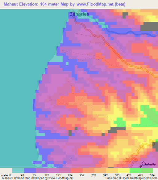 Mahaut,Saint Lucia Elevation Map