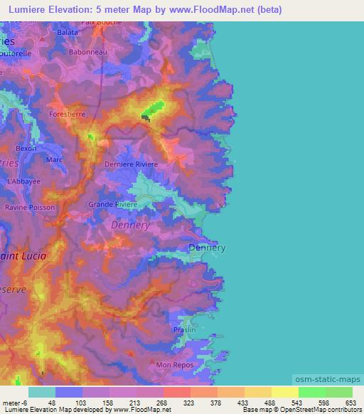 Lumiere,Saint Lucia Elevation Map