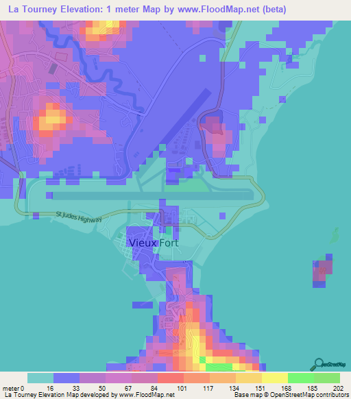La Tourney,Saint Lucia Elevation Map