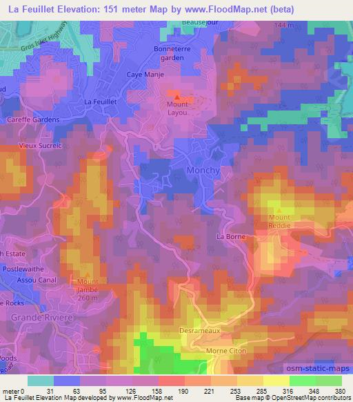 La Feuillet,Saint Lucia Elevation Map