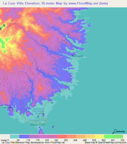 La Cour Ville,Saint Lucia Elevation Map