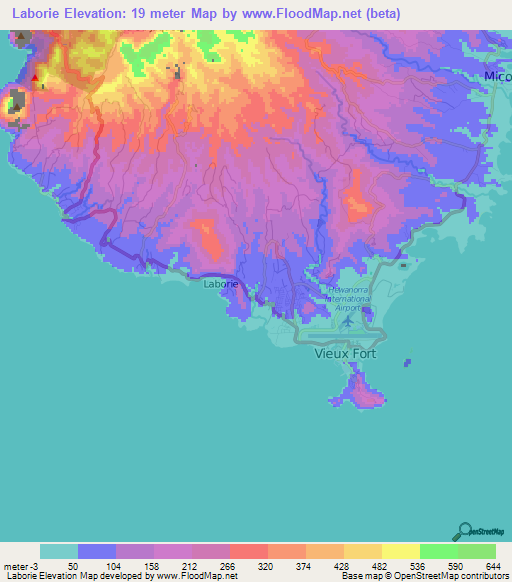 Laborie,Saint Lucia Elevation Map
