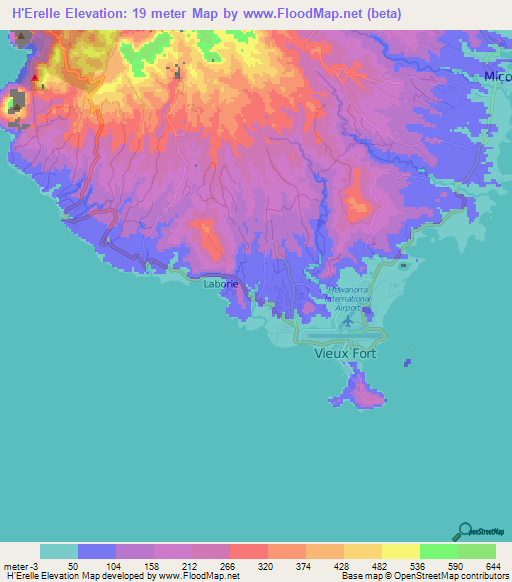 H'Erelle,Saint Lucia Elevation Map