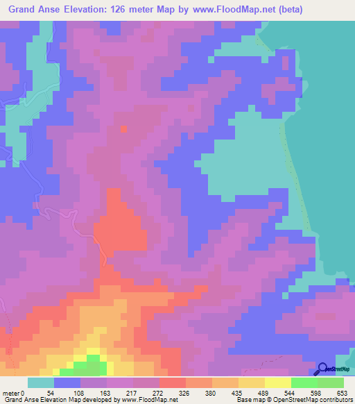 Grand Anse,Saint Lucia Elevation Map